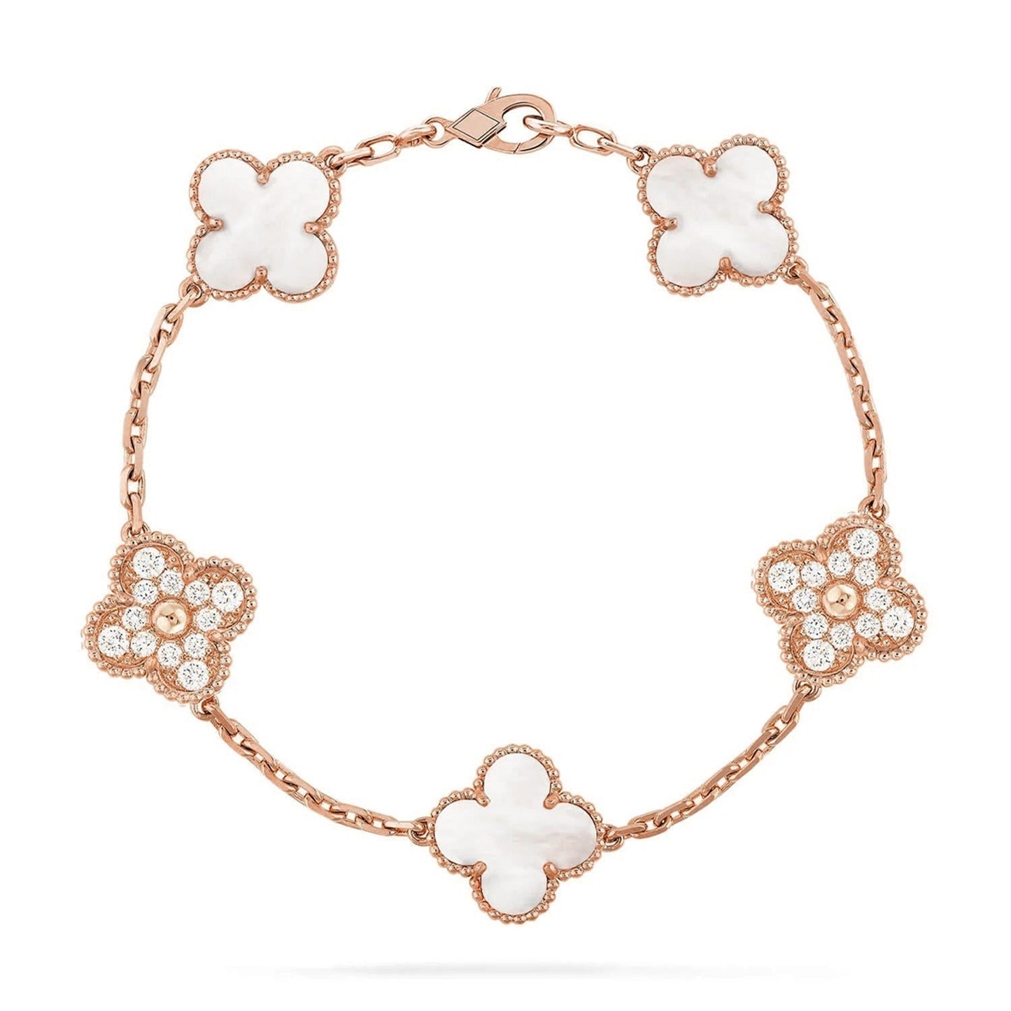 [Lira Jewelry]CLOVER WHITE PEARL MOP 5 MOTIF BRACELET COLLECTION