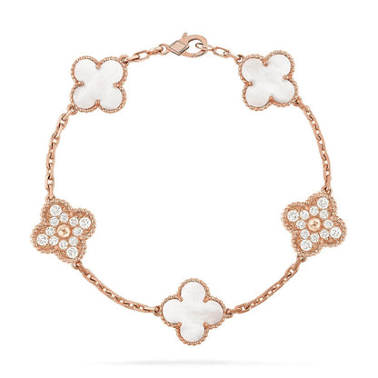 [Lira Jewelry]CLOVER WHITE PEARL MOP 5 MOTIF BRACELET COLLECTION