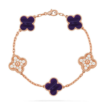 [Lira Jewelry]CLOVER 5 MOTIF PURPLE STRIPES BRACELET COLLECTION