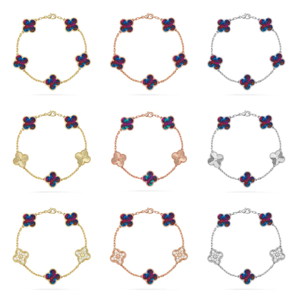 [Lira Jewelry]CLOVER 5 MOTIF COLOR GEMSTONES BRACELET COLLECTION
