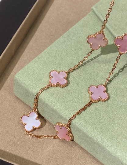 [Lira Jewelry Jewellery] Pink Necklace with Ten Clover Designs