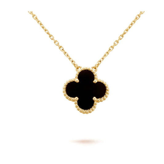 [Lira Jewelry]CLOVER 15MM BLACK ONYX SINGLE FLOWER NECKLACE