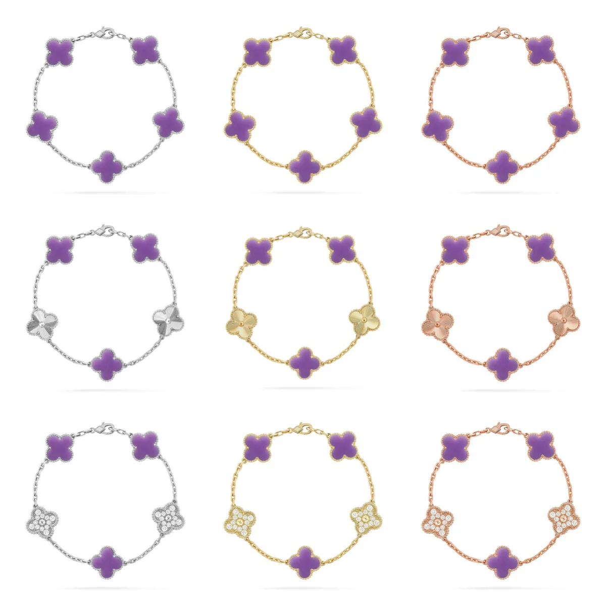 [Lira Jewelry]CLOVER 5 MOTIF LIGHT PURPLE BRACELET COLLECTION