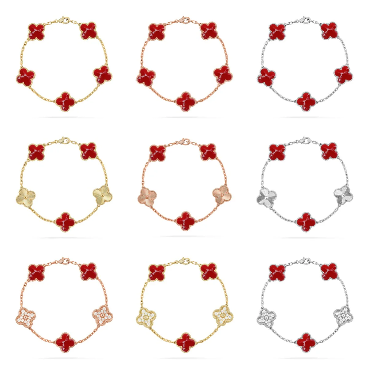 [Lira Jewelry]CLOVER 5 MOTIF RED PATTERN BRACELET COLLECTION