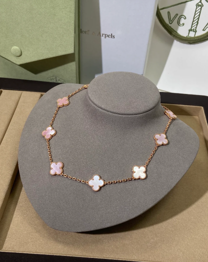 [Lira Jewelry Jewellery] Pink Necklace with Ten Clover Designs