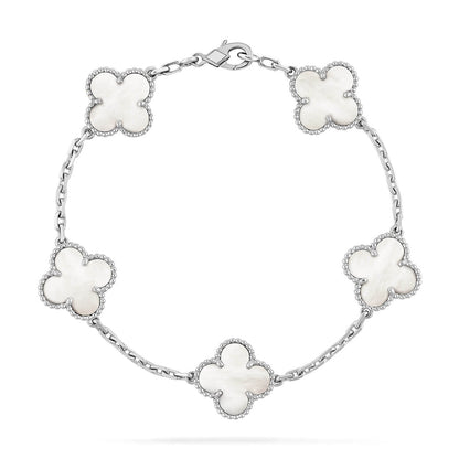 [Lira Jewelry]CLOVER WHITE PEARL MOP 5 MOTIF BRACELET COLLECTION