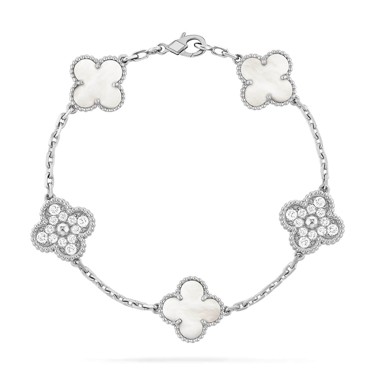 [Lira Jewelry]CLOVER WHITE PEARL MOP 5 MOTIF BRACELET COLLECTION
