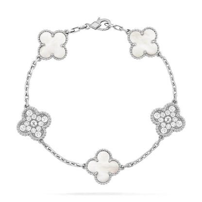 [Lira Jewelry]CLOVER WHITE PEARL MOP 5 MOTIF BRACELET COLLECTION