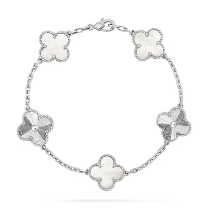 [Lira Jewelry]CLOVER WHITE PEARL MOP 5 MOTIF BRACELET COLLECTION