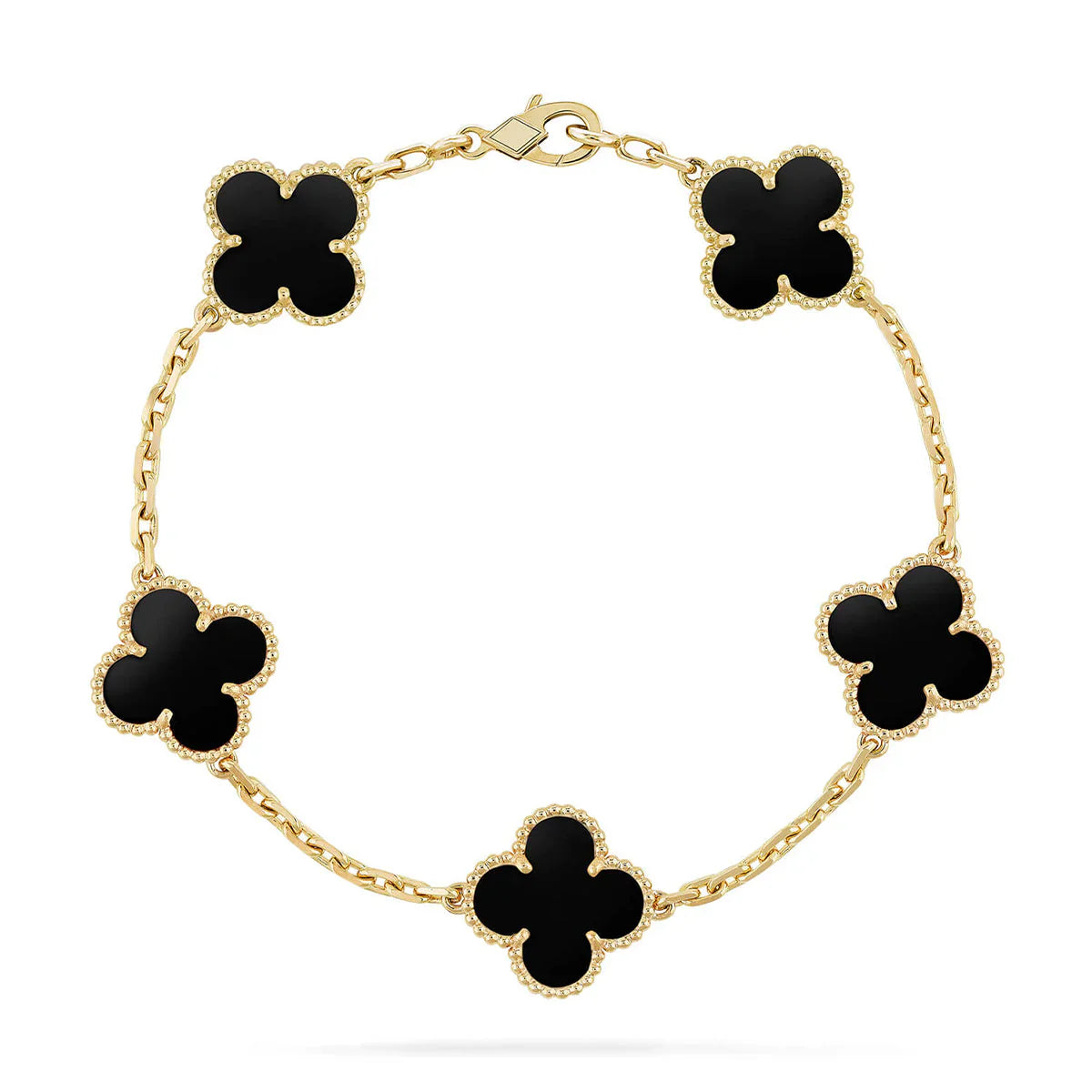 [Lira Jewelry]FIVE MOTIF FOUR-LEAF CLOVER BLACK ONYX 18K SOLID GOLD BRACELET (40% DEPOSIT)
