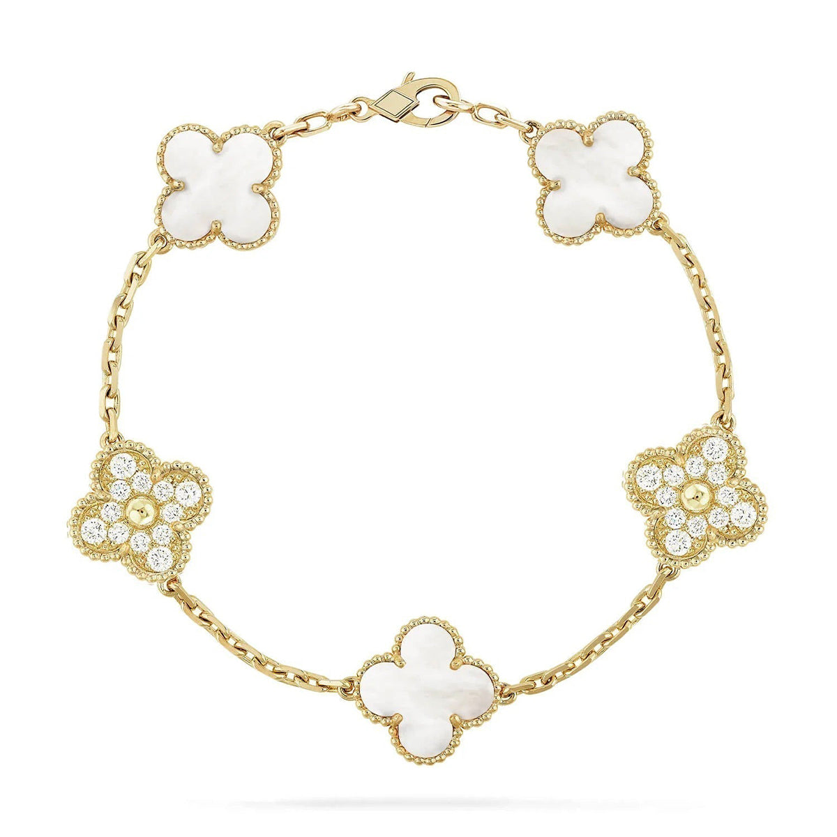 [Lira Jewelry]CLOVER WHITE PEARL MOP 5 MOTIF BRACELET COLLECTION
