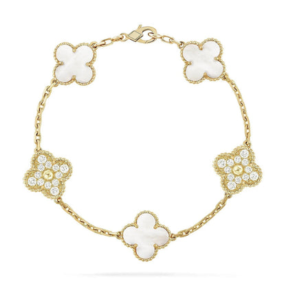 [Lira Jewelry]CLOVER WHITE PEARL MOP 5 MOTIF BRACELET COLLECTION