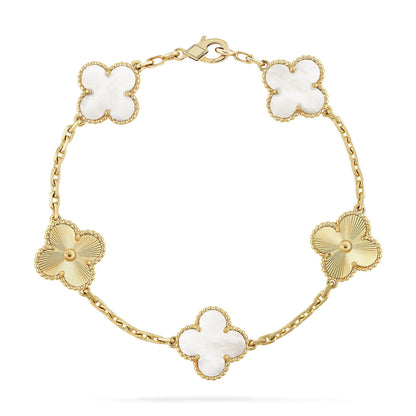 [Lira Jewelry]CLOVER WHITE PEARL MOP 5 MOTIF BRACELET COLLECTION