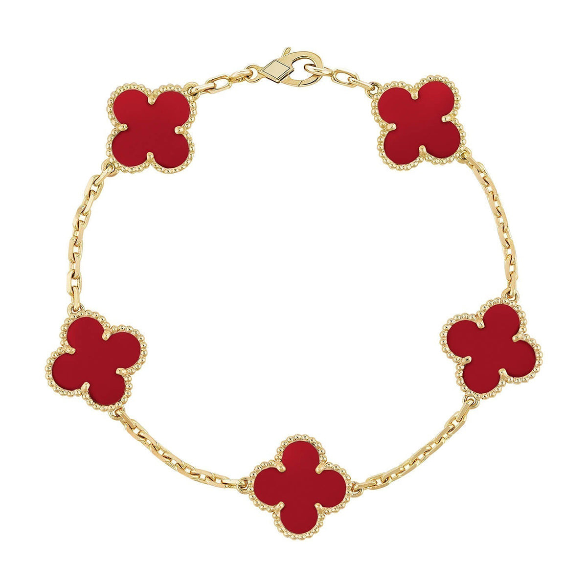 [Lira Jewelry] CLOVER 5 MOTIF RED CORNELIAN BRACELET COLLECTION