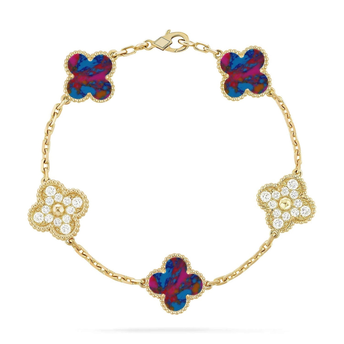 [Lira Jewelry]CLOVER 5 MOTIF COLOR GEMSTONES BRACELET COLLECTION