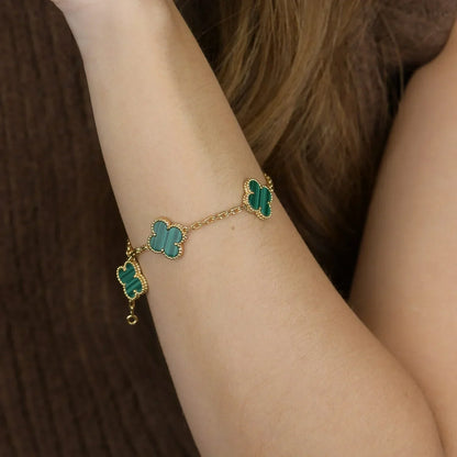 [Lira Jewelry] CLOVER 5 MOTIF MALACHITE BRACELET COLLECTION