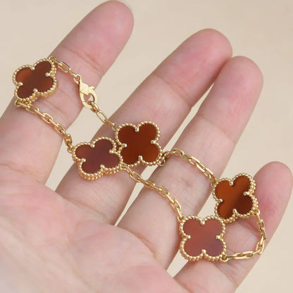 [Lira Jewelry] CLOVER 5 MOTIF RED CORNELIAN BRACELET COLLECTION
