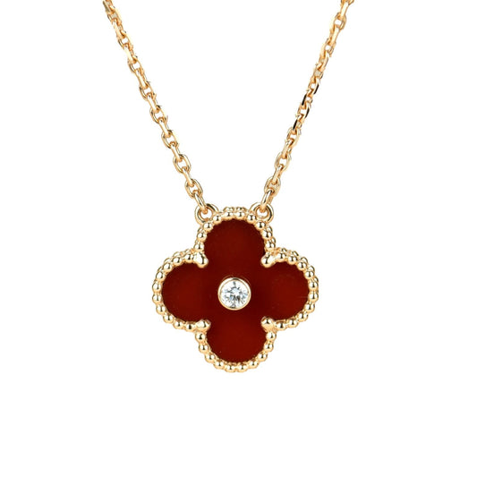 [Lira Jewelry]CLOVER 15MM DIAMOND CARNELIAN NECKLACE