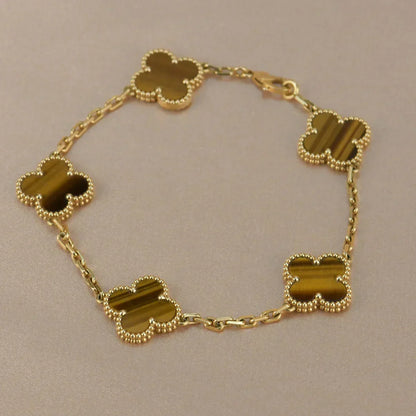[Lira Jewelry] CLOVER 5 MOTIFS TIGER EYE BRACELET COLLECTION