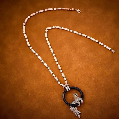 [Lira Jewelry jewelrys]NEW BLACK CIRCLE PANTHER FULL DIAMOND NECKLACE