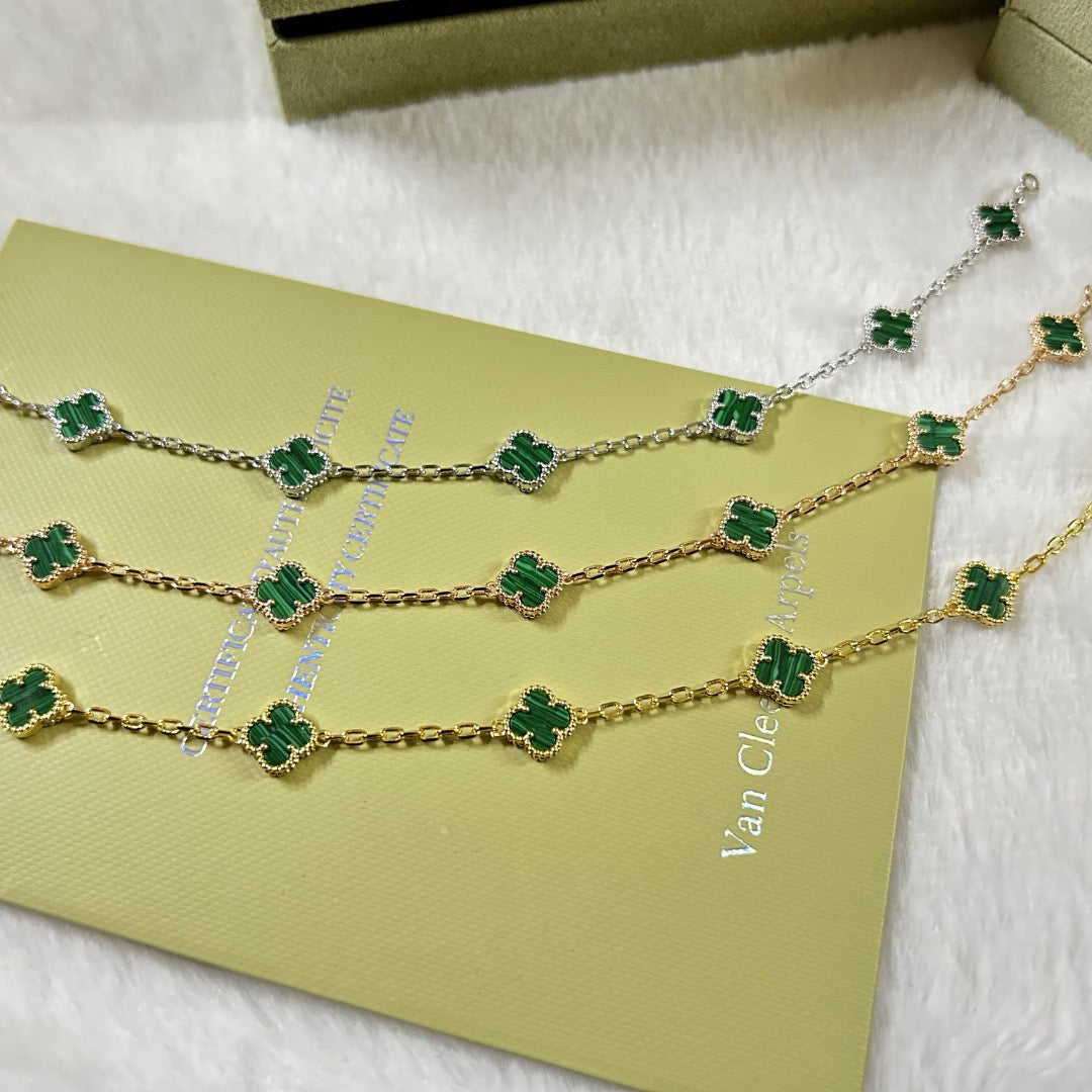 [Lira Jewelry]CLOVER 6 MOTIF MALACHITE BRACELET