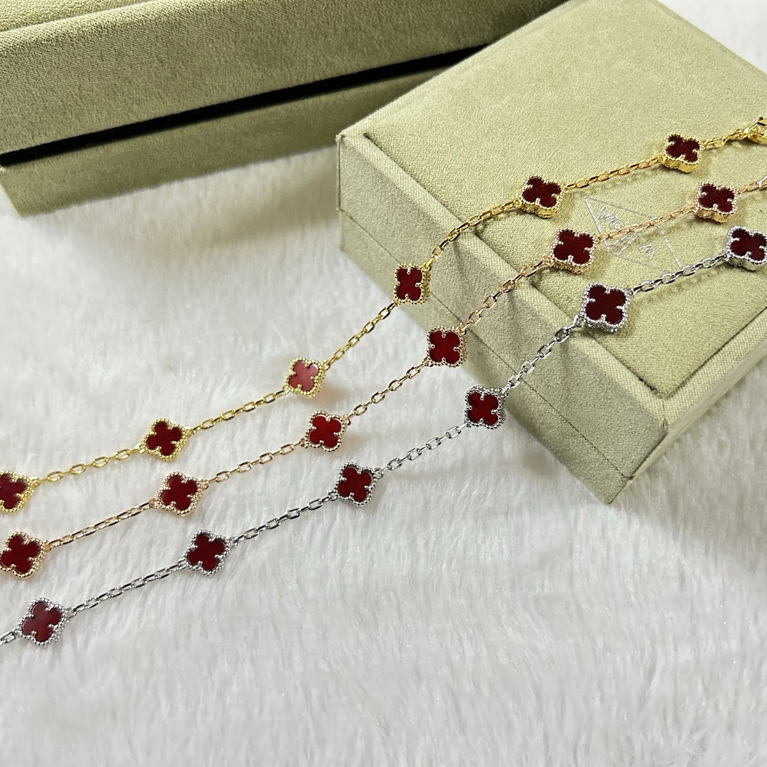 [Lira Jewelry]CLOVER 6 MOTIF RED AGATE BRACELET