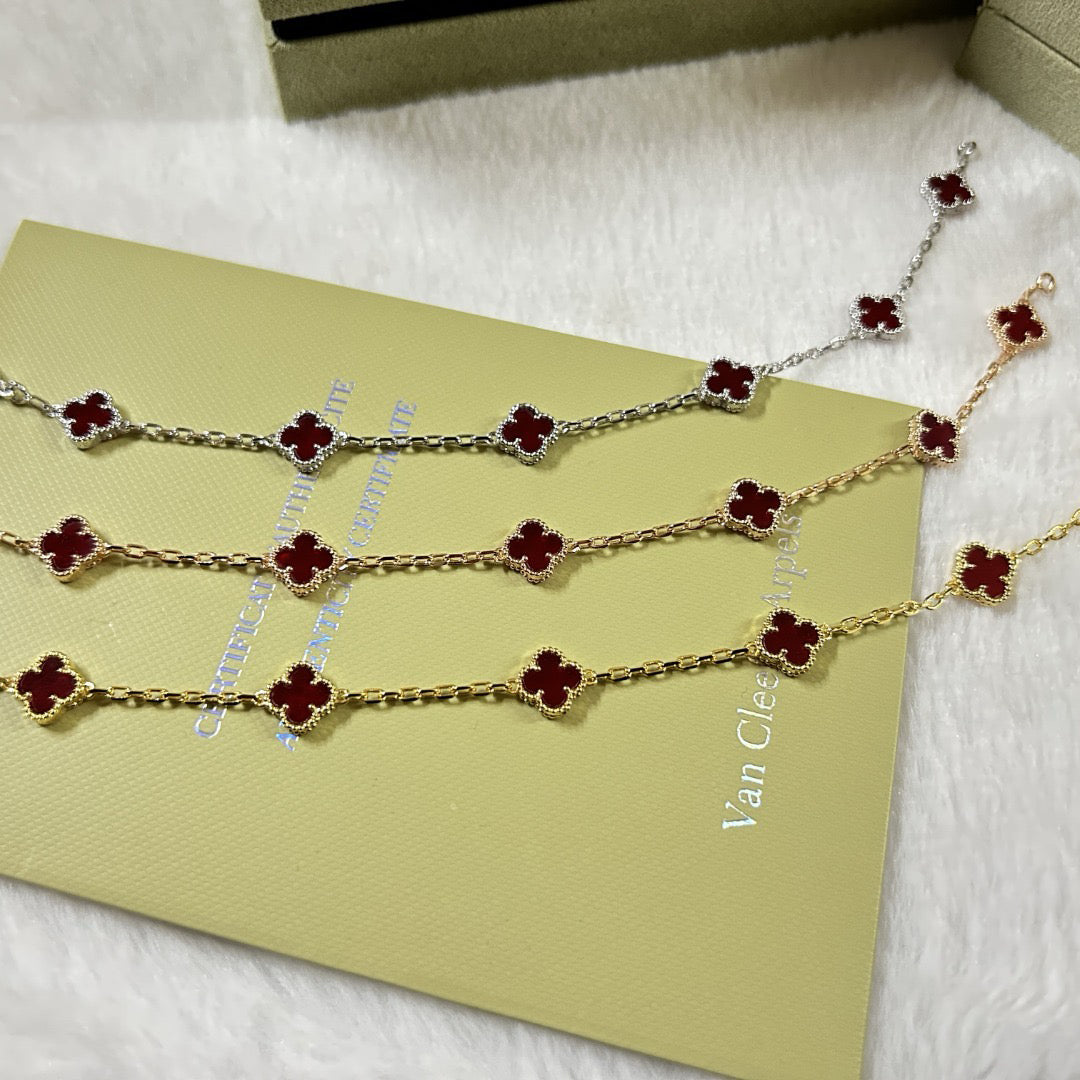 [Lira Jewelry]CLOVER 6 MOTIF RED AGATE BRACELET