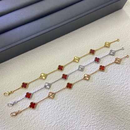 [Lira Jewelry]CLOVER 6 MOTIF RED AGATE LASER BRACELET