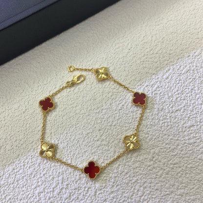 [Lira Jewelry]CLOVER 6 MOTIF RED AGATE LASER BRACELET
