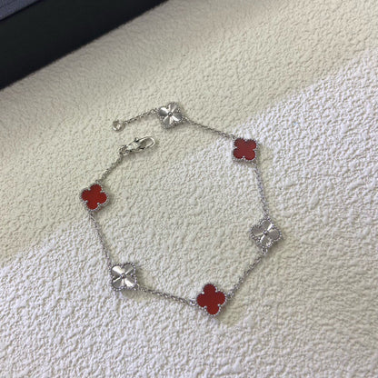 [Lira Jewelry]CLOVER 6 MOTIF RED AGATE LASER BRACELET