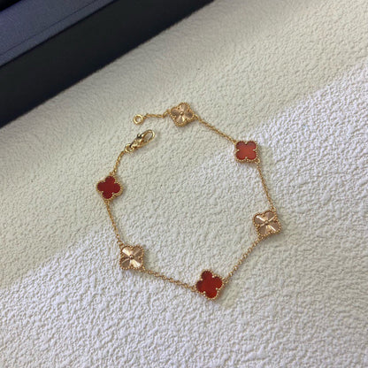 [Lira Jewelry]CLOVER 6 MOTIF RED AGATE LASER BRACELET