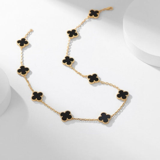 [Lira Jewelry]CLOVER 10 MOTIFS ONYX NECKLACE
