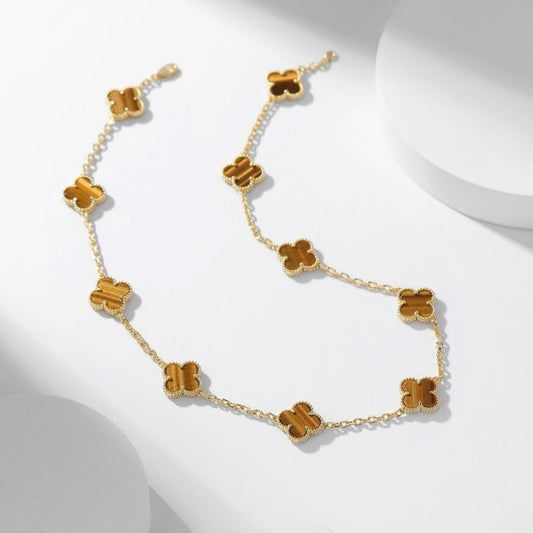 [Lira Jewelry]CLOVER 10 MOTIFS TIGER EYE NECKLACE