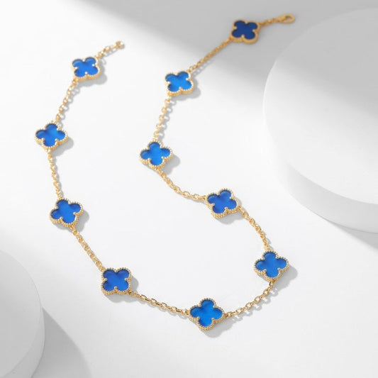 [Lira Jewelry]CLOVER 10 MOTIFS BLUE AGATE NECKLACE