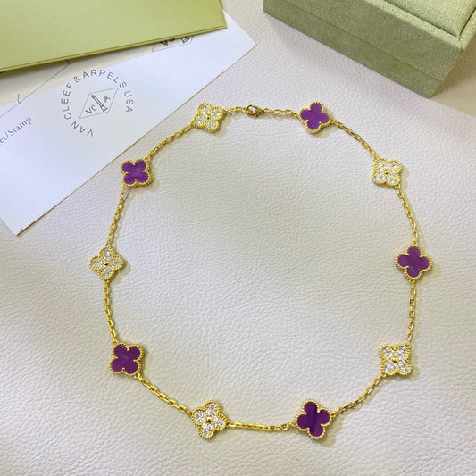 [Lira Jewelry Jewelry]CLOVER 10 MOTIFS  PURPLE VIOLET DIAMOND NECKLACE