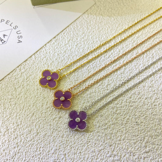 [Lira Jewelry Jewelry]CLOVER 15MM DIAMOND  PURPLE VIOLET NECKLACE
