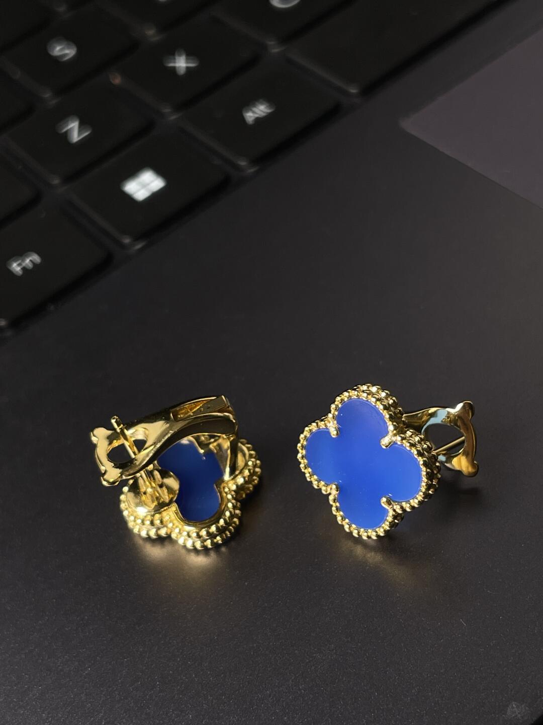 [Lira Jewelry] CLOVER LARGE (20mm) 1 MOTIFS BLUE MOP STUD EARRINGS