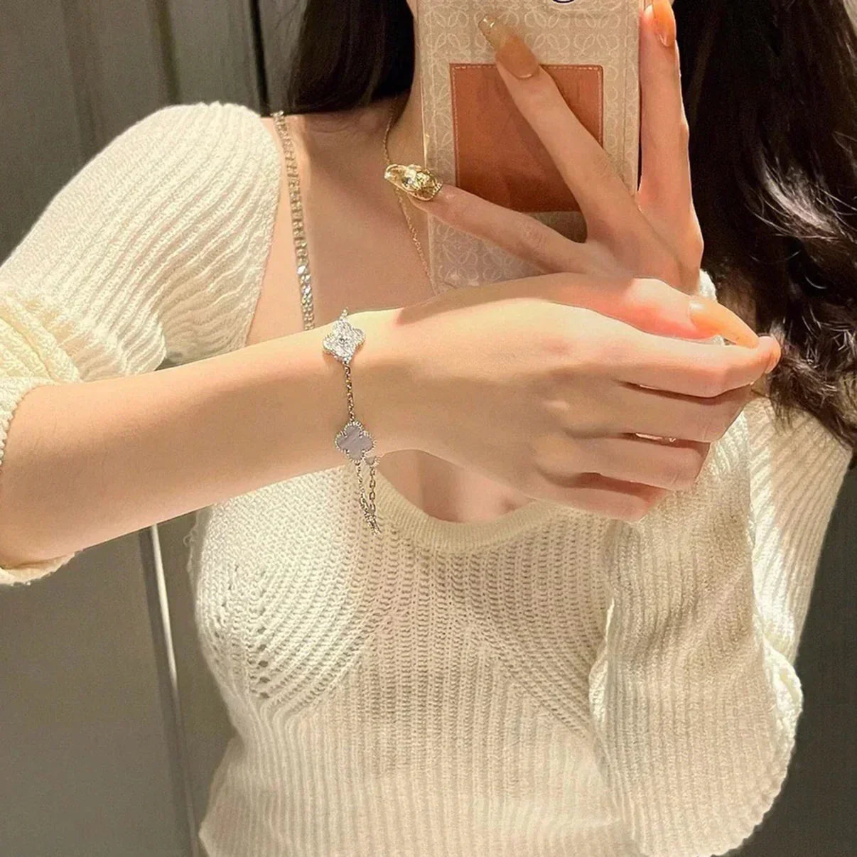 [Lira Jewelry] CLOVER 5 MOTIF PURPLE CHALCEDONY BRACELET COLLECTION