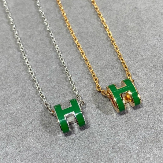 [Lira Jewelry]POP H GREEN NECKLACE SILVER AND GOLD