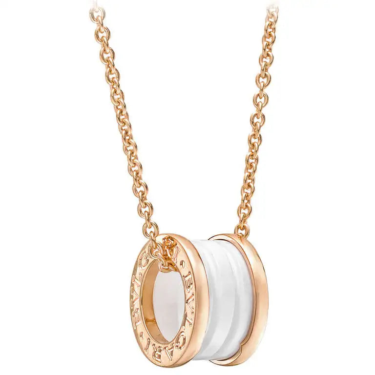 [Lira Jewelry]ZERO 1 WHITE CERAMIC PINK GOLD DIAMOND NECKLACE