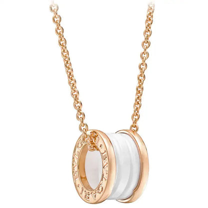 [Lira Jewelry]ZERO 1 WHITE CERAMIC PINK GOLD DIAMOND NECKLACE
