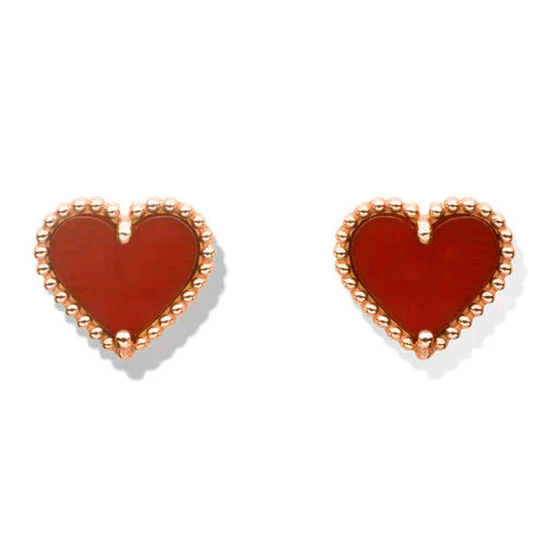 [Lira Jewelry]HEART CARNELIAN STUD EARRINGS