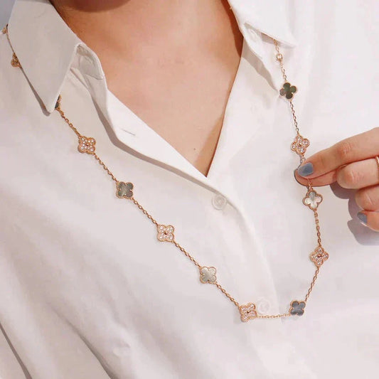[Lira Jewelry]CLOVER 20 MOTIFS DARK MOP DIAMOND  NECKLACE
