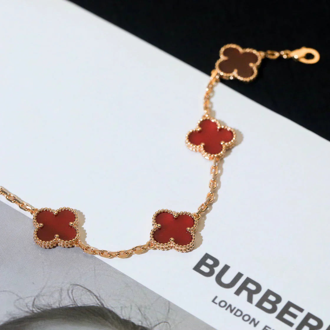 [Lira Jewelry] CLOVER 5 MOTIF RED CORNELIAN BRACELET COLLECTION