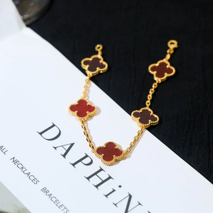 [Lira Jewelry] CLOVER 5 MOTIF RED CORNELIAN BRACELET COLLECTION