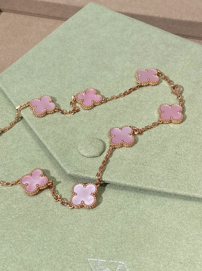 [Lira Jewelry Jewellery] Pink Necklace with Ten Clover Designs
