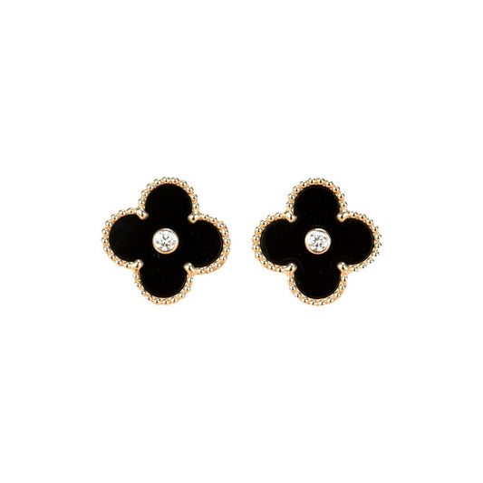 [Lira Jewelry]CLOVER MEDIUM 1 MOTIFS ONYX DIAMOND EARRINGS