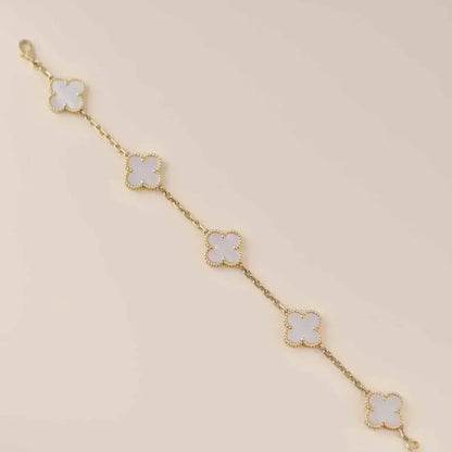 [Lira Jewelry]CLOVER WHITE PEARL MOP 5 MOTIF BRACELET COLLECTION