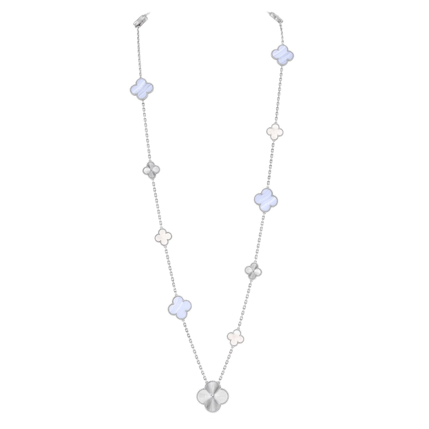 [Lira Jewelry]DETACHABLE CLOVER 15(11+4) FLOWER SILVER NECKLACE SET