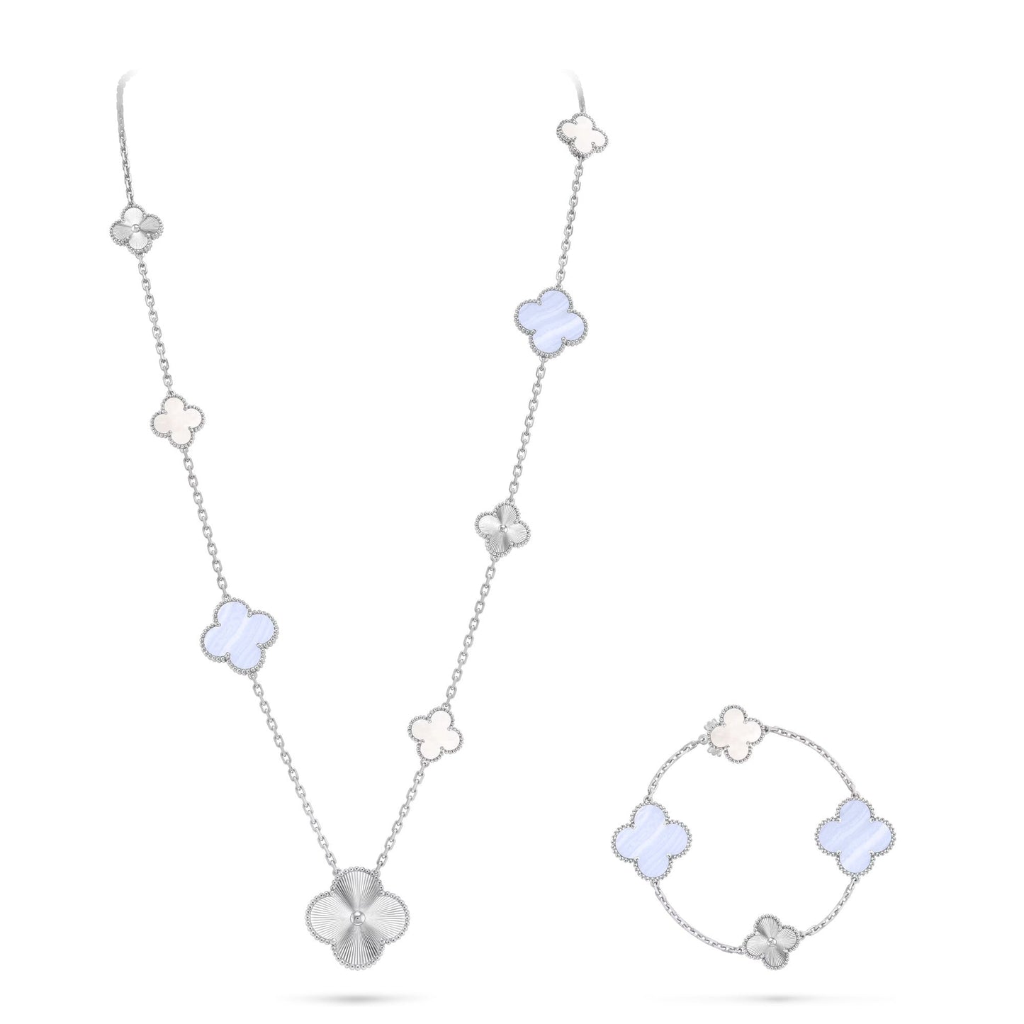 [Lira Jewelry]DETACHABLE CLOVER 15(11+4) FLOWER SILVER NECKLACE SET